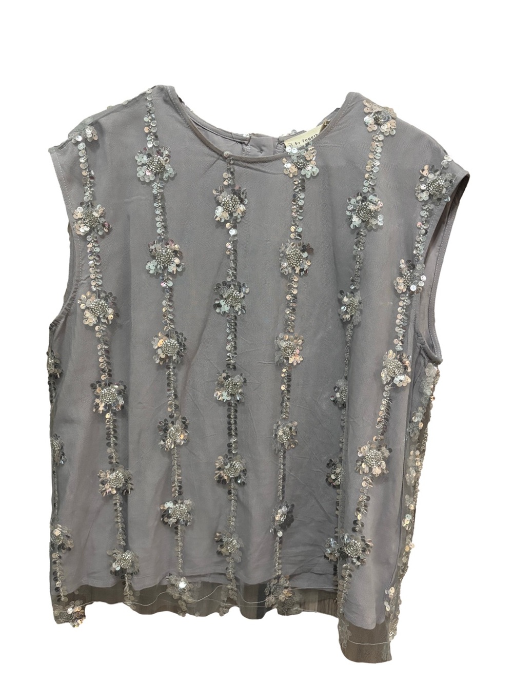 By Together Gray Sequin Floral Sleeveless Blouse